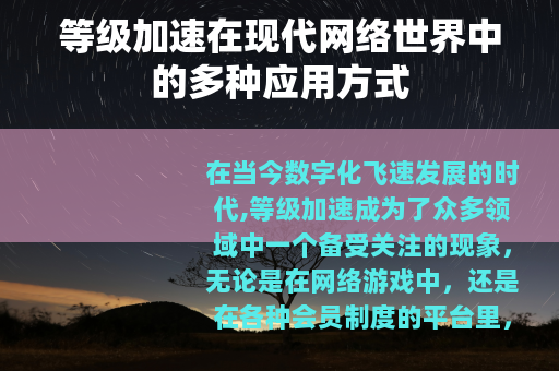 等级加速在现代网络世界中的多种应用方式