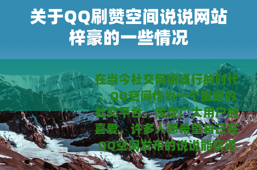 关于QQ刷赞空间说说网站梓豪的一些情况
