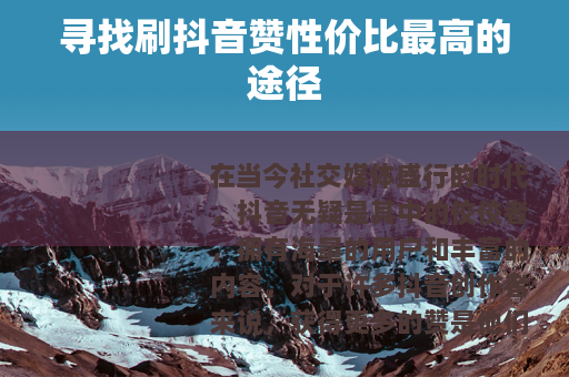 寻找刷抖音赞性价比最高的途径