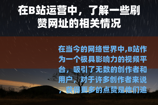 在B站运营中，了解一些刷赞网址的相关情况
