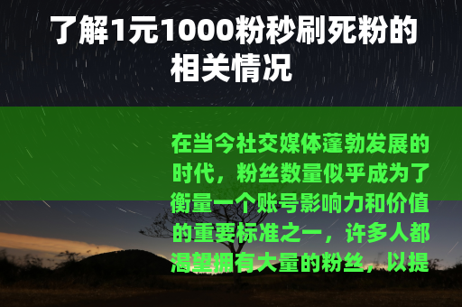 了解1元1000粉秒刷死粉的相关情况