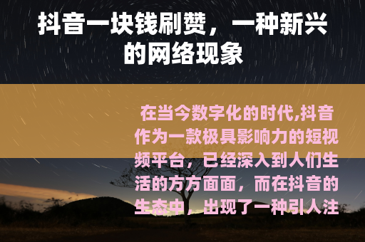 抖音一块钱刷赞，一种新兴的网络现象