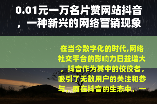 0.01元一万名片赞网站抖音，一种新兴的网络营销现象