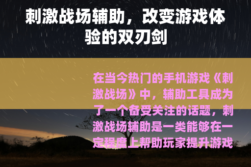 刺激战场辅助，改变游戏体验的双刃剑