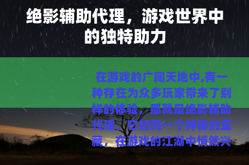 绝影辅助代理，游戏世界中的独特助力