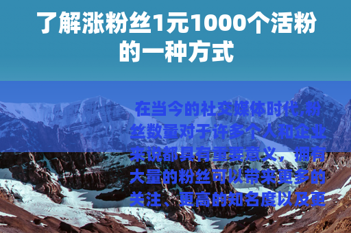 了解涨粉丝1元1000个活粉的一种方式