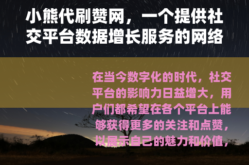 小熊代刷赞网，一个提供社交平台数据增长服务的网络平台