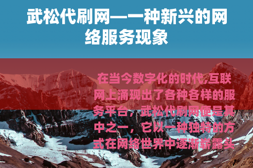 武松代刷网—一种新兴的网络服务现象