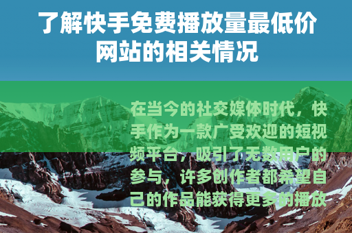 了解快手免费播放量最低价网站的相关情况