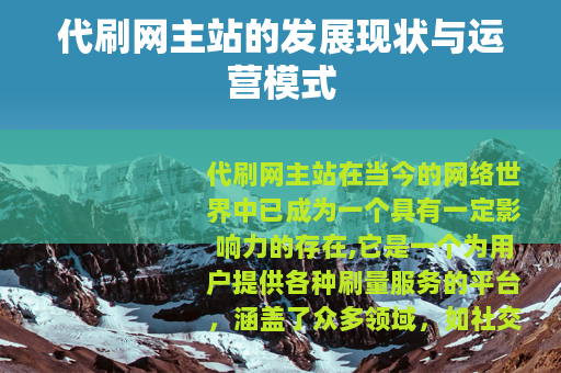 代刷网主站的发展现状与运营模式