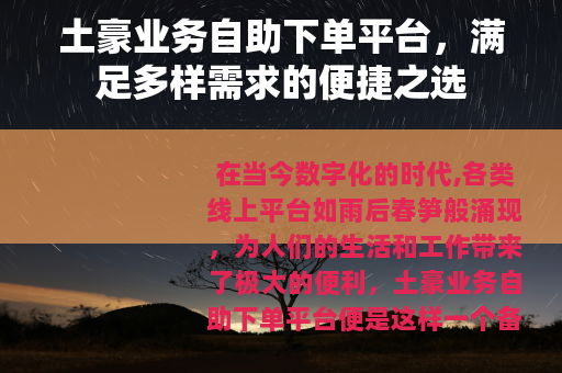 土豪业务自助下单平台，满足多样需求的便捷之选