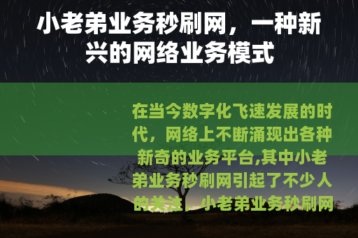 小老弟业务秒刷网，一种新兴的网络业务模式