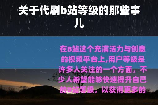 关于代刷b站等级的那些事儿