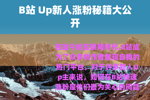 B站 Up新人涨粉秘籍大公开