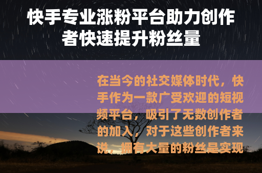 快手专业涨粉平台助力创作者快速提升粉丝量