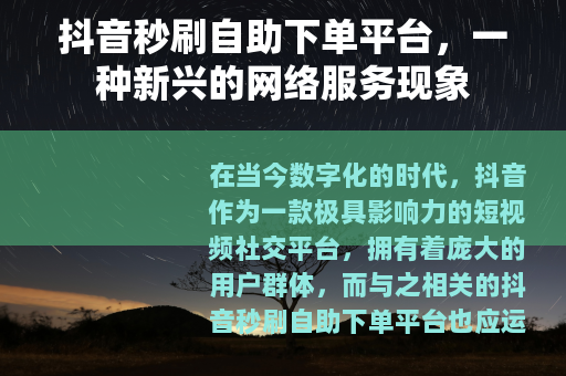 抖音秒刷自助下单平台，一种新兴的网络服务现象