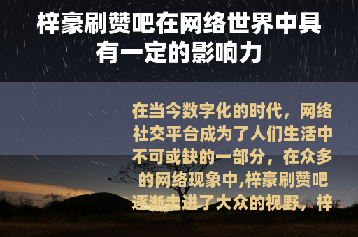 梓豪刷赞吧在网络世界中具有一定的影响力