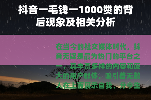 抖音一毛钱一1000赞的背后现象及相关分析