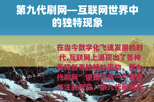 第九代刷网—互联网世界中的独特现象