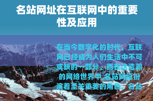 名站网址在互联网中的重要性及应用