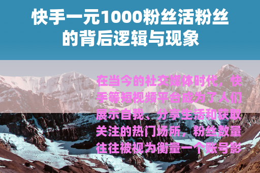 快手一元1000粉丝活粉丝的背后逻辑与现象