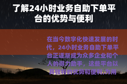 了解24小时业务自助下单平台的优势与便利
