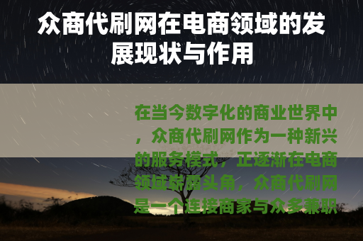 众商代刷网在电商领域的发展现状与作用