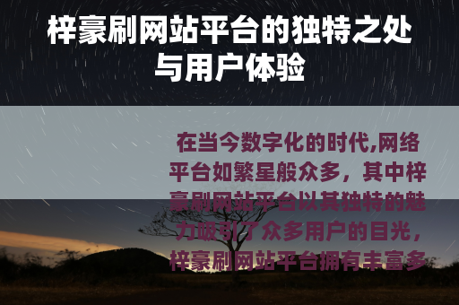 梓豪刷网站平台的独特之处与用户体验