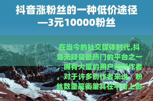 抖音涨粉丝的一种低价途径—3元10000粉丝