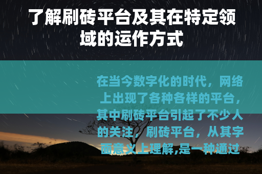 了解刷砖平台及其在特定领域的运作方式