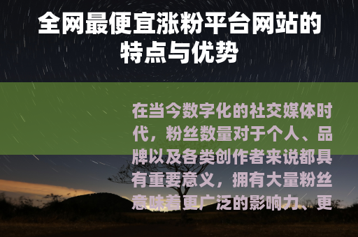 全网最便宜涨粉平台网站的特点与优势