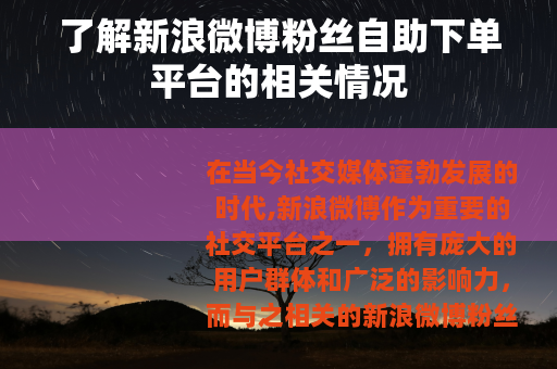 了解新浪微博粉丝自助下单平台的相关情况