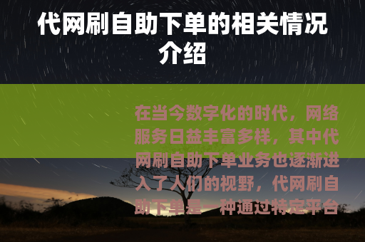 代网刷自助下单的相关情况介绍