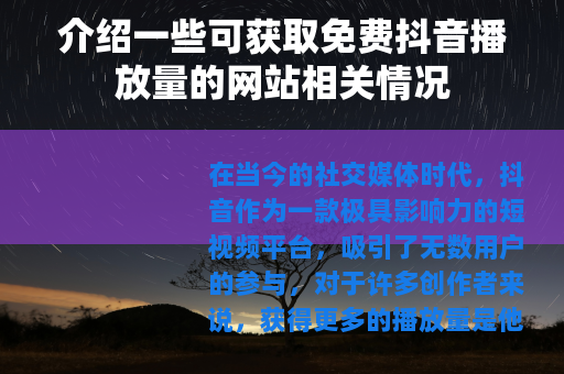 介绍一些可获取免费抖音播放量的网站相关情况