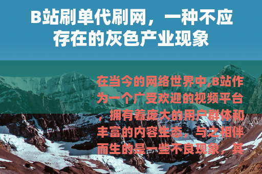 B站刷单代刷网，一种不应存在的灰色产业现象