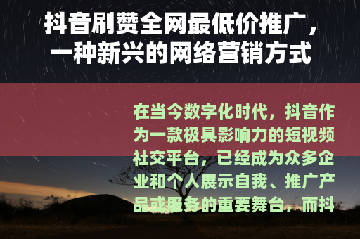 抖音刷赞全网最低价推广，一种新兴的网络营销方式