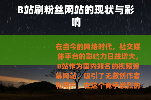 B站刷粉丝网站的现状与影响