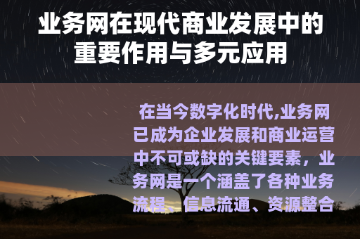 业务网在现代商业发展中的重要作用与多元应用