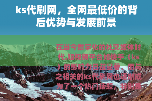 ks代刷网，全网最低价的背后优势与发展前景