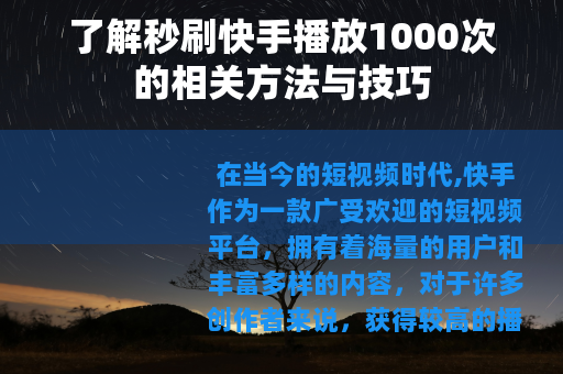 了解秒刷快手播放1000次的相关方法与技巧