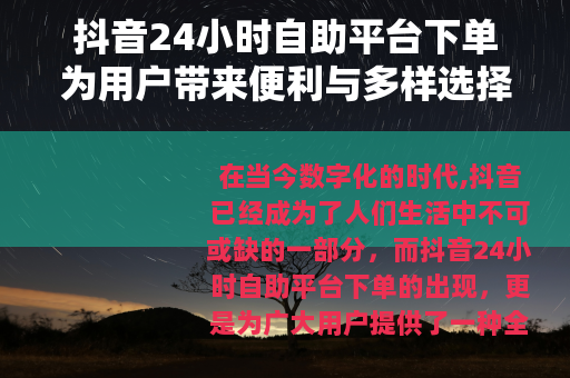 抖音24小时自助平台下单为用户带来便利与多样选择