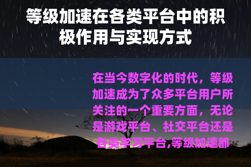 等级加速在各类平台中的积极作用与实现方式
