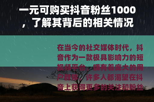 一元可购买抖音粉丝1000，了解其背后的相关情况