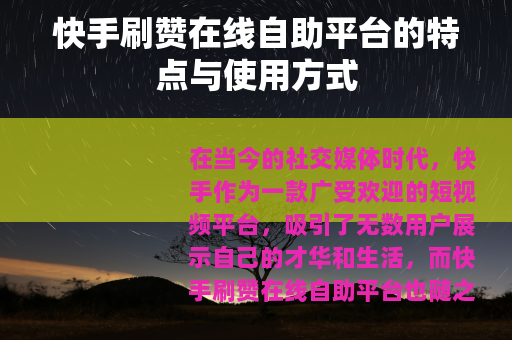 快手刷赞在线自助平台的特点与使用方式