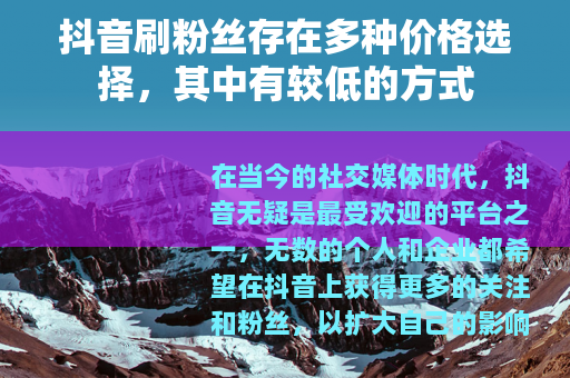 抖音刷粉丝存在多种价格选择，其中有较低的方式