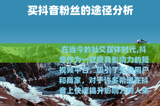 买抖音粉丝的途径分析