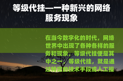 等级代挂—一种新兴的网络服务现象