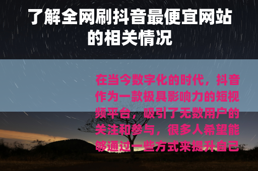 了解全网刷抖音最便宜网站的相关情况