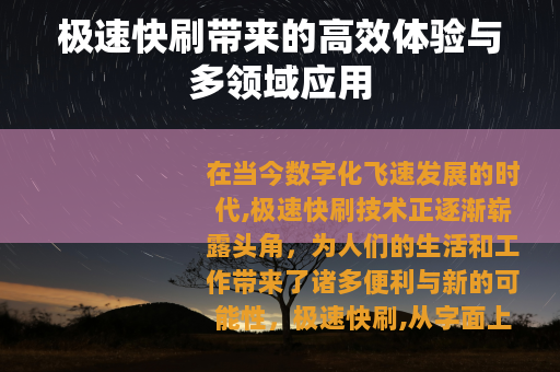 极速快刷带来的高效体验与多领域应用