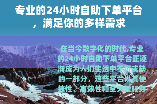 专业的24小时自助下单平台，满足你的多样需求